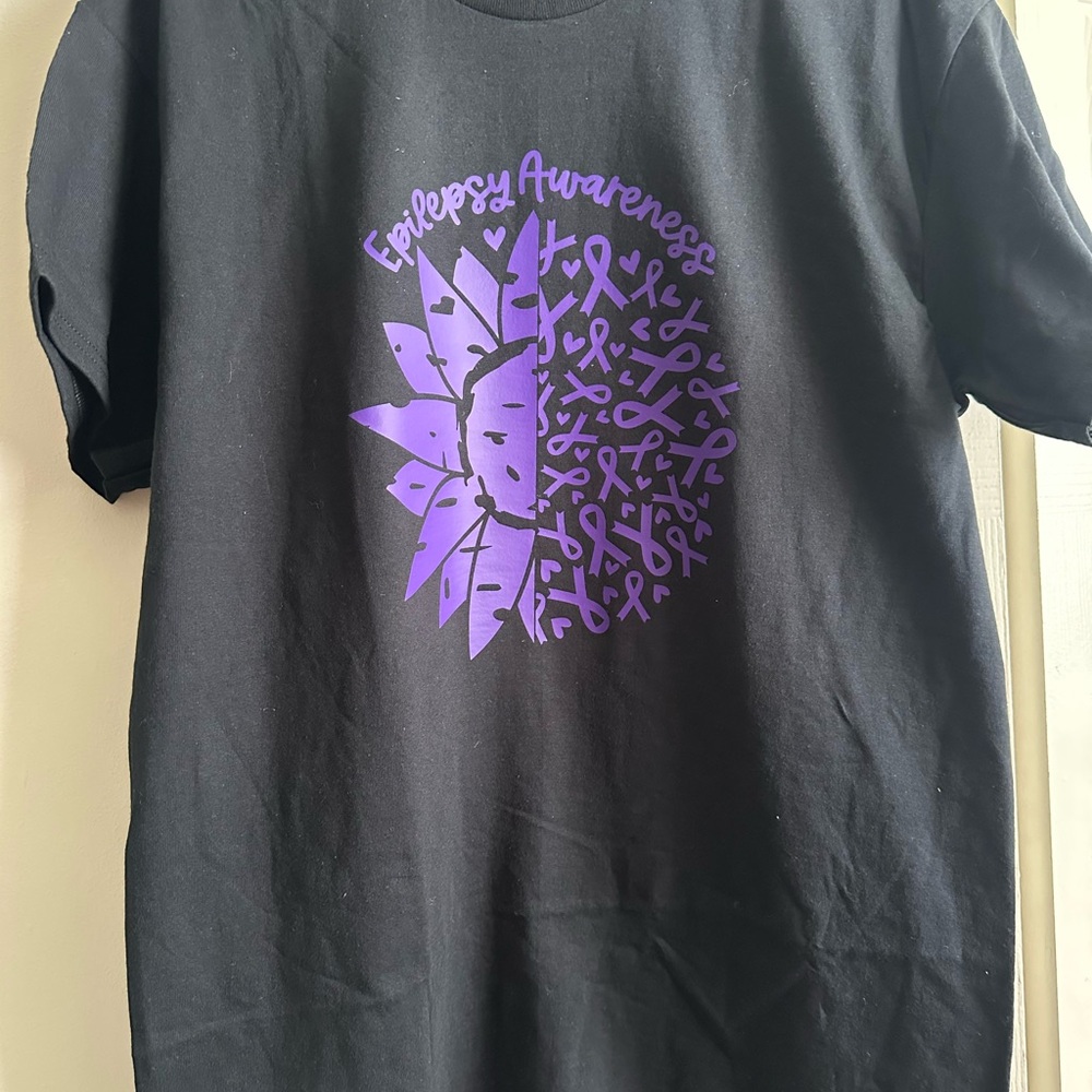 Epilepsy Awareness Black T-Shirt with Purple Design